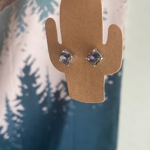 Mystic Rainbow Topaz Dainty Stud Earrings - Picture 4 of 5